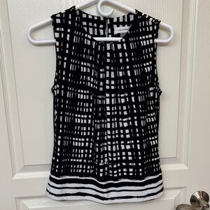 Calvin Klein Black & White Grid-Stripe Sleeveless Blouse